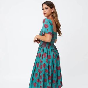 Mata Trader smocked bodice retro style 100% organic cotton dress w pockets-SM